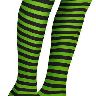 Skeleteen Black And Green Socks - Over The Knee Striped Thigh High Costume For